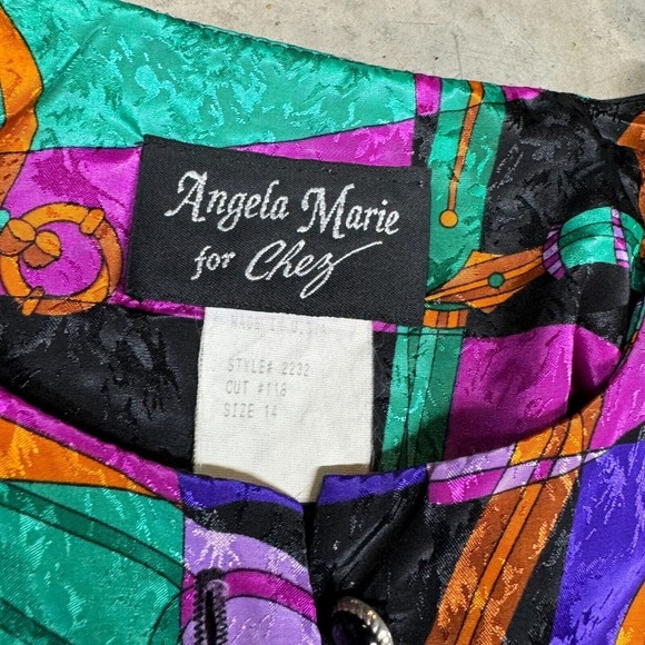 Vintage 80s Top Blouse Angela Marie For Chez Sz 14 Glam Pop Relaxed Button Up - Picture 3 of 7